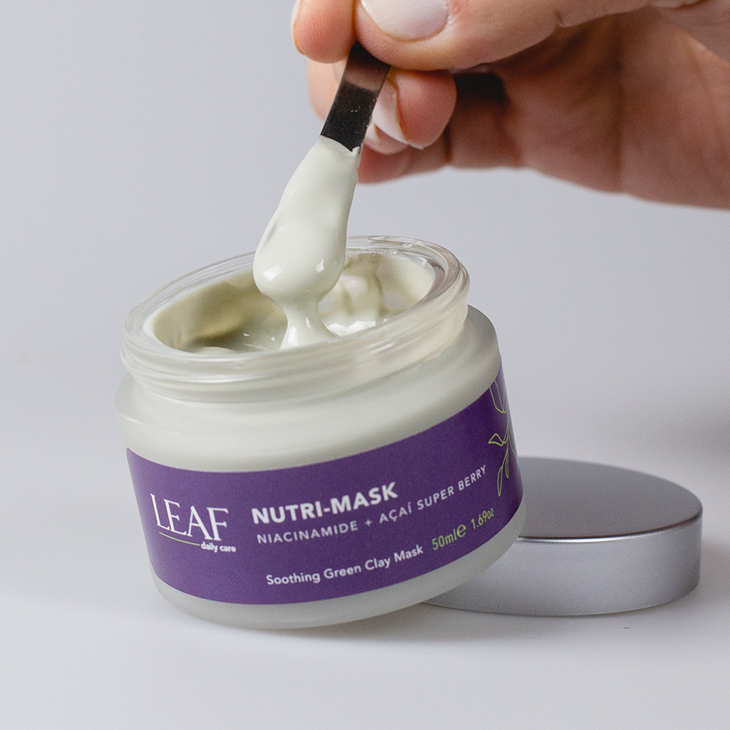 Leaf Daily Care's clay Nutri-Mask is lightweight, almost watery, and sinks into your skin immediately.