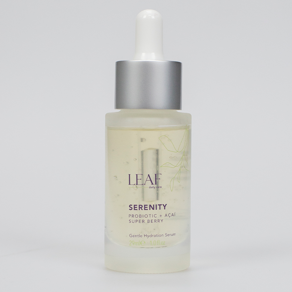 Leaf Daily Care's Serenity Serum gently soothes, hydrates, and minimizes irritation especially in sensitive skin.