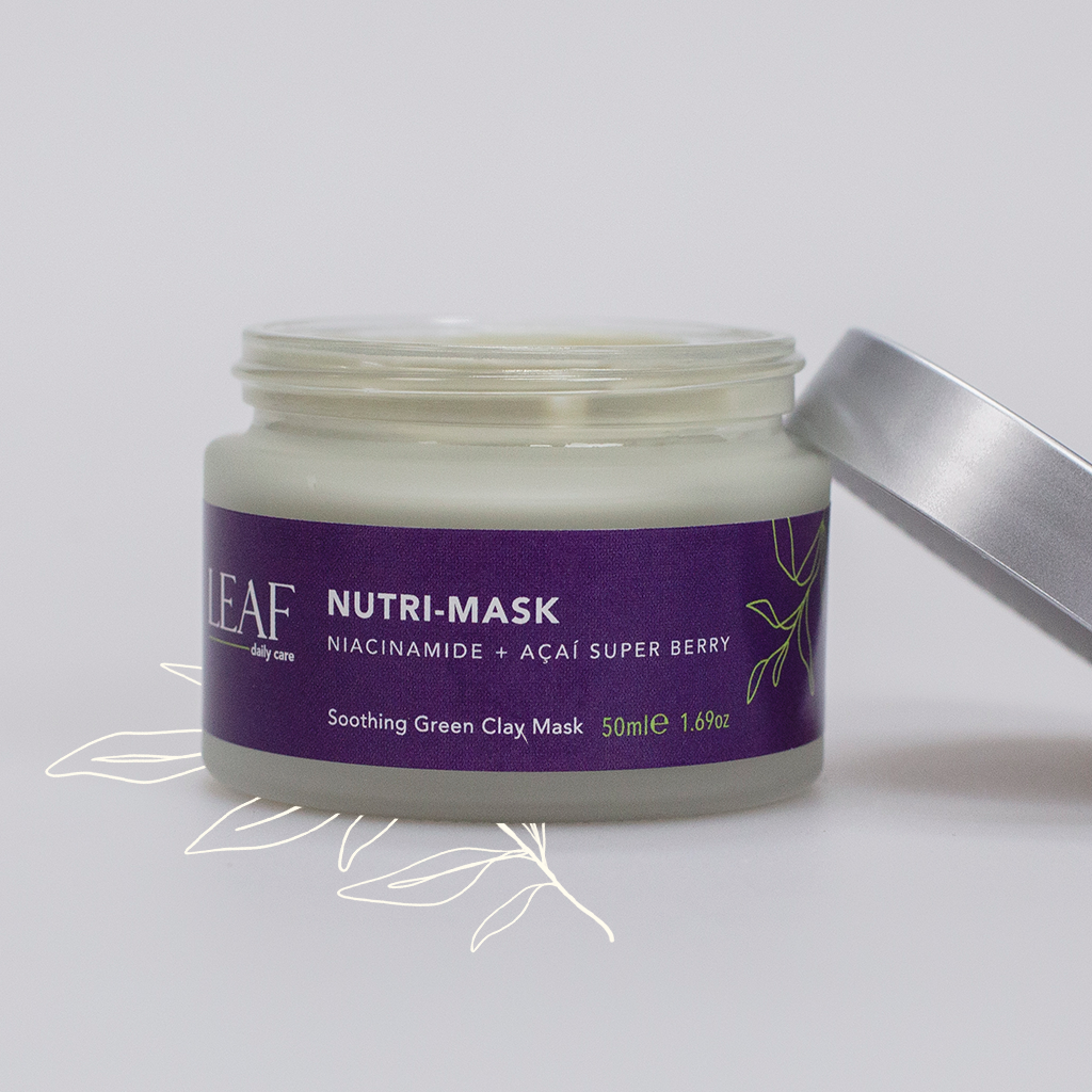 Leaf Daily Care Nutri-Mask, a soothing green clay mask for sensitive skin.